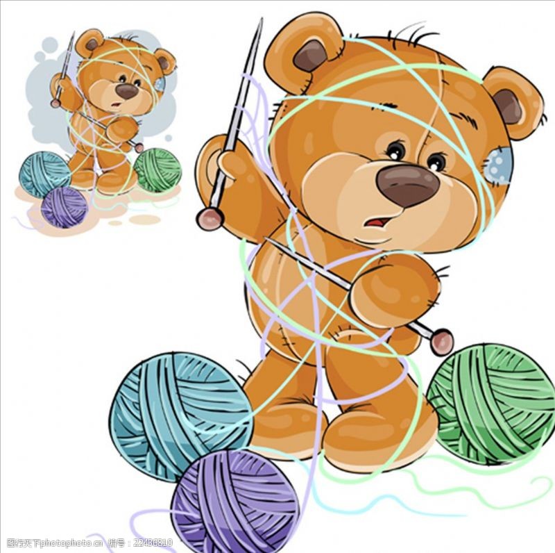 美术宣传单被毛线缠绕的棕色泰迪熊