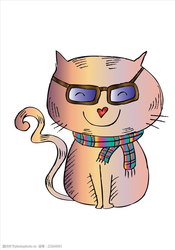 太阳镜可爱卡通猫矢量图下载
