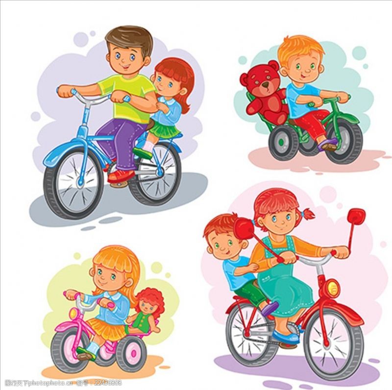 美术宣传单骑在自行车上的孩子