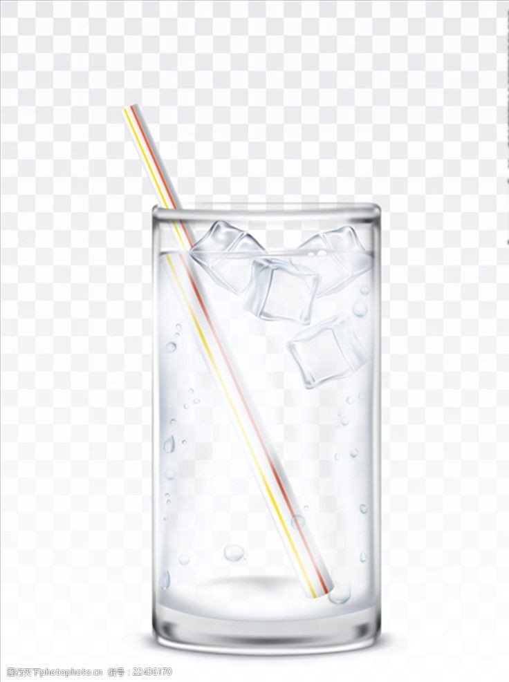 茶吧写实风格玻璃杯里的冰块吸管水