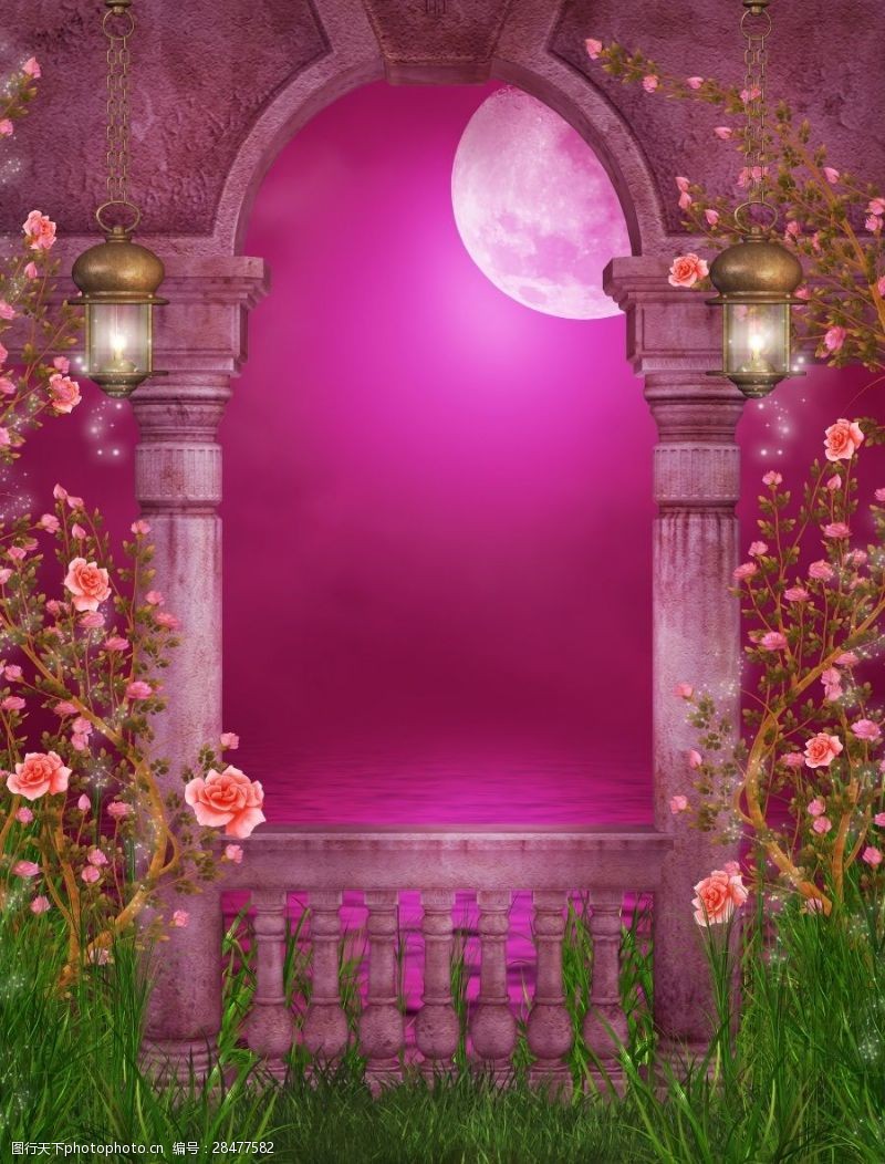 月亮背景免费下载夜景花园背景墙素材