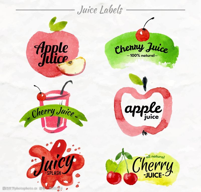 果汁水果标签6款美味果汁标签矢量
