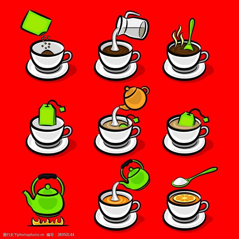 咖啡杯和卡通卡通绿茶和咖啡插画