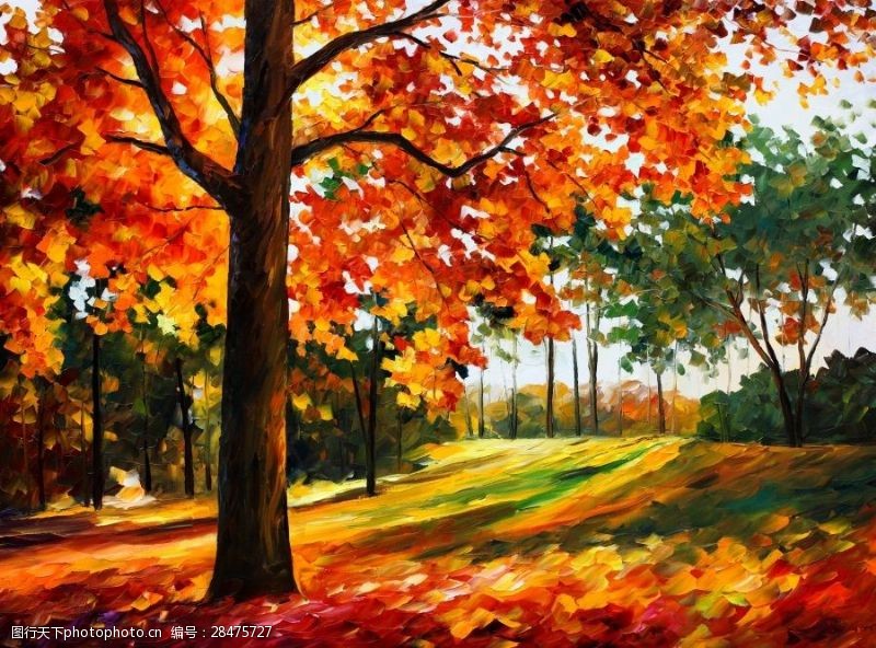 树叶图片免费下载美丽秋天油画背景墙素材