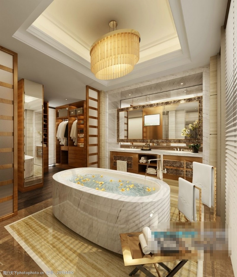 3d模型素材大气豪华东南亚风格浴室素材