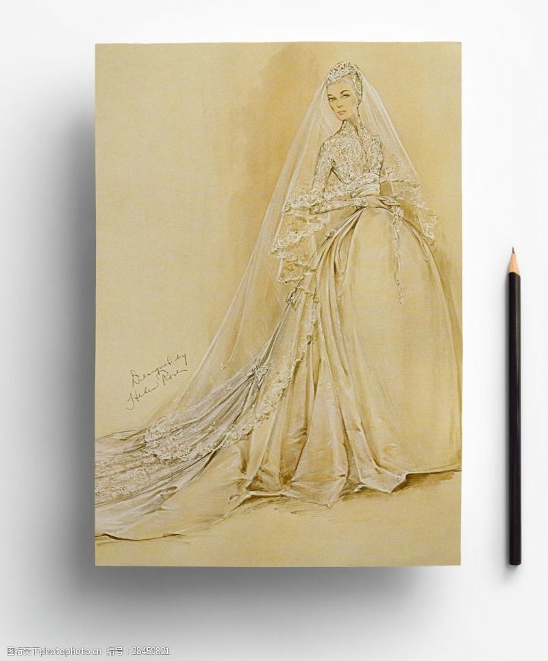 设计手稿复古头纱服装设计婚纱设计大师手稿图