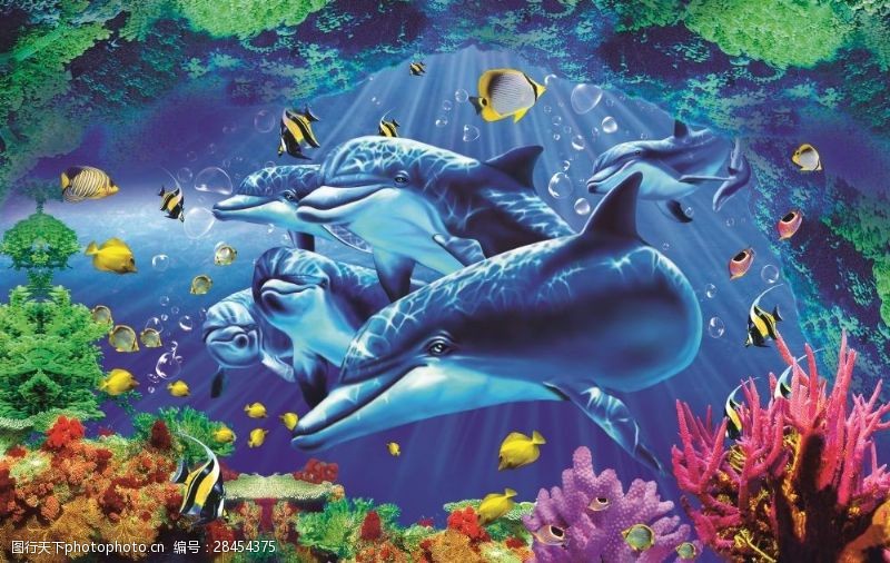 海豚免费下载卡通3D立体海豚壁画墙画