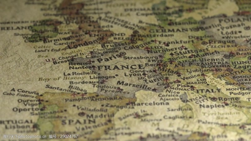 欧洲国家的地图在老式地图上浏览法国