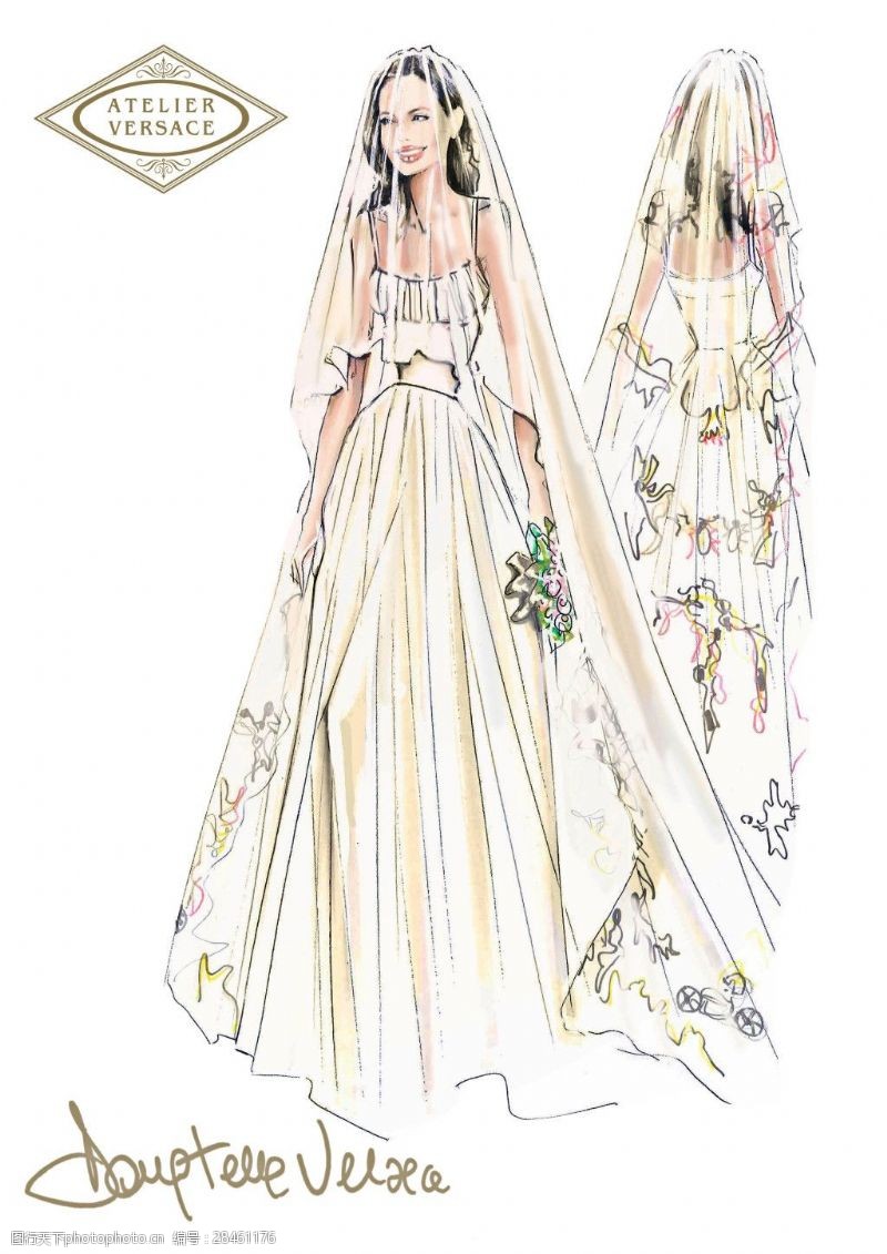 设计手稿华丽裙摆沙曼婚纱设计效果图