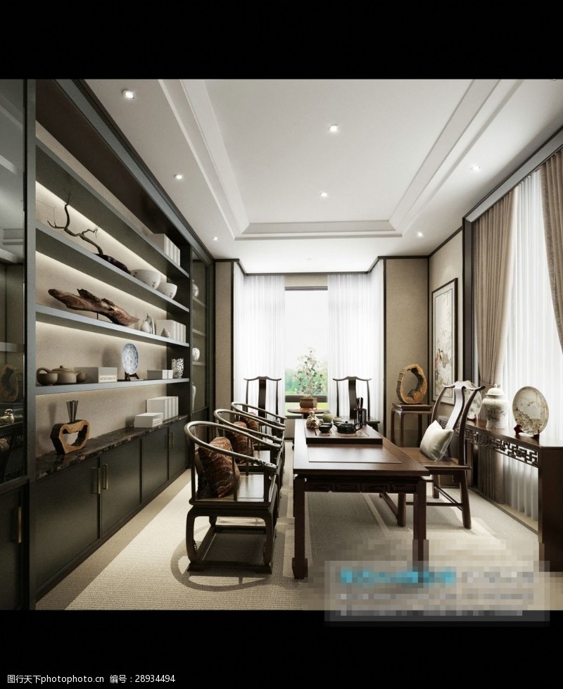 3d模型素材新款高贵中式古典风格客厅素材
