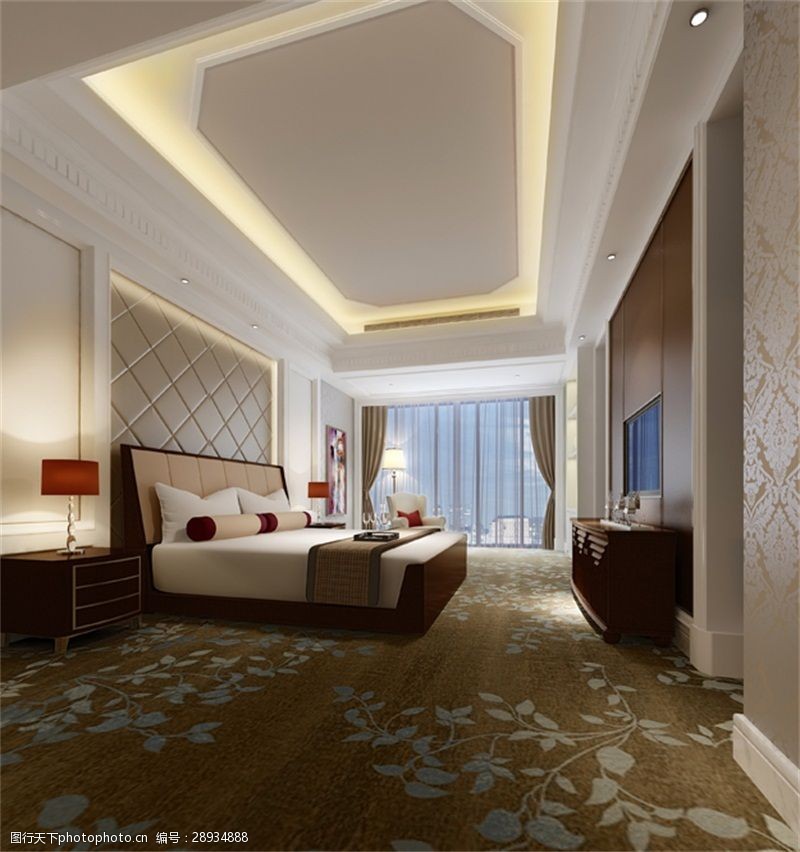 3d模型素材新中式卧室花型地板效果图