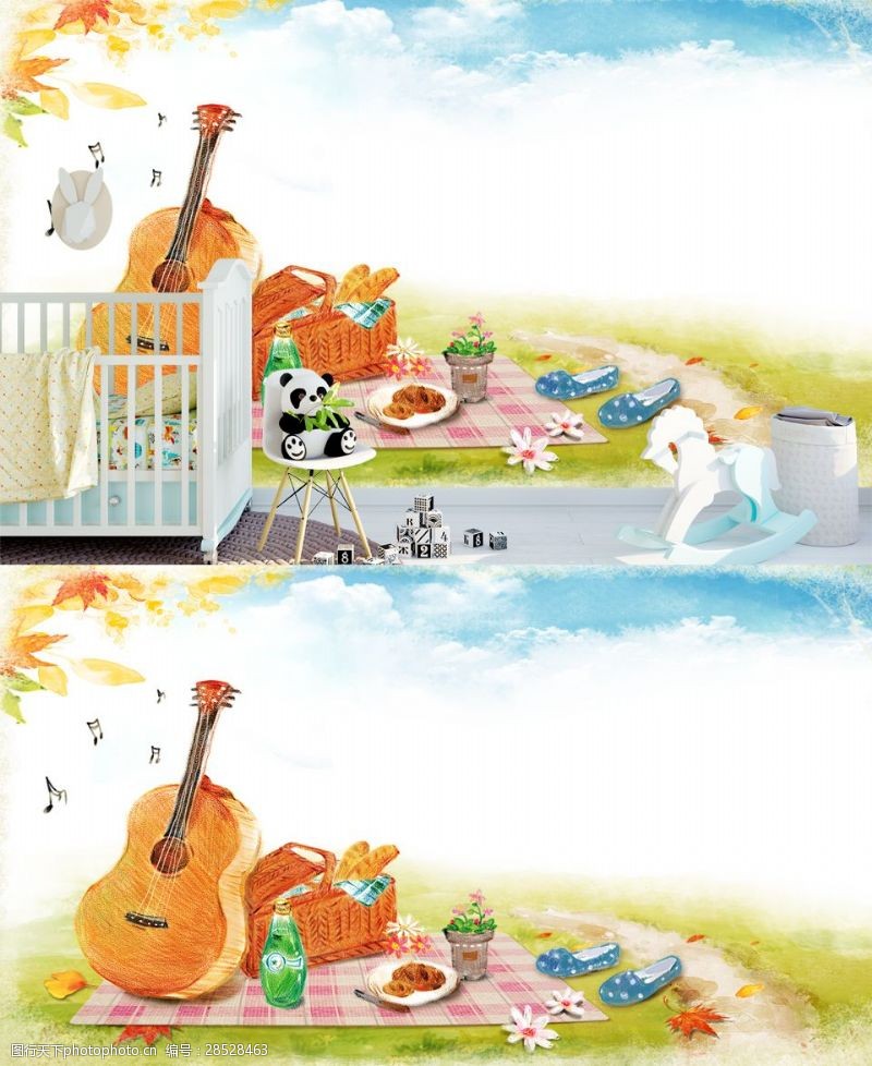 儿童墙纸野餐手绘卡通背景psd源文件下载