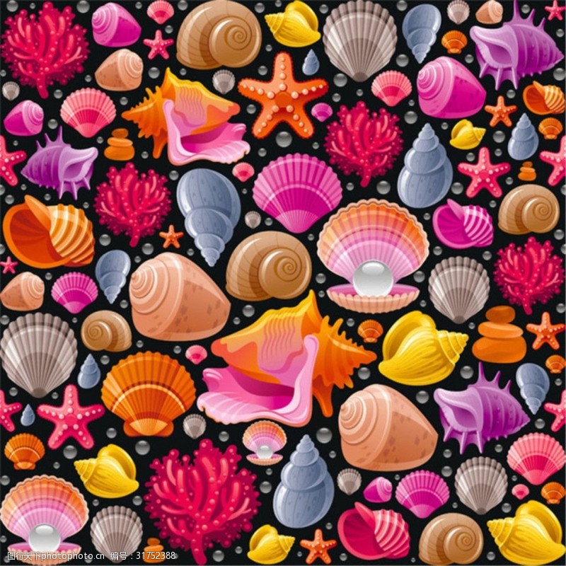 多彩可爱贝壳海螺背景图