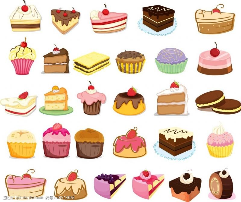 多种图案多种口味矢量蛋糕甜品可爱卡通