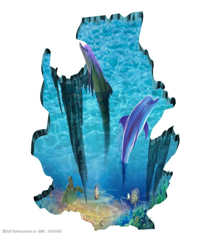 海豚免费下载卡通3D立体海豚壁画墙画