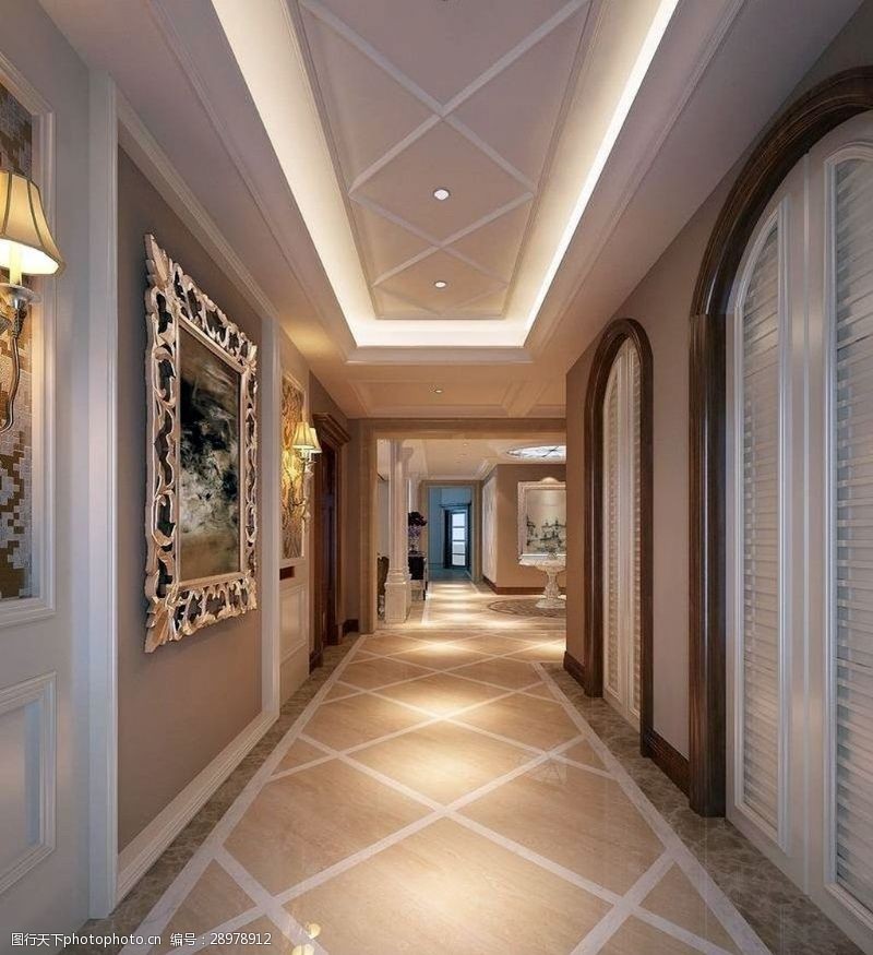 豪华走廊优雅风格室内设计走廊效果图JPG文件