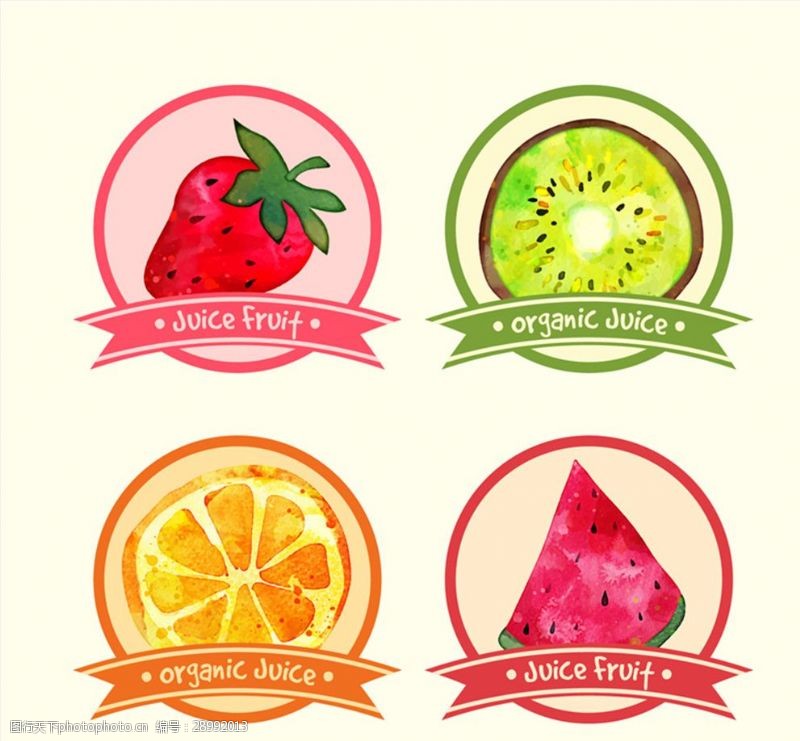 果汁水果标签4款彩色水果汁标签矢量素材