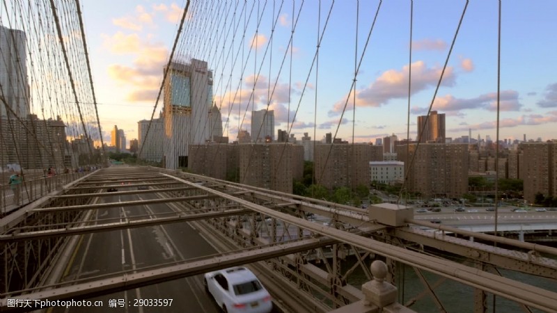 交叉口纽约布鲁克林大桥日落