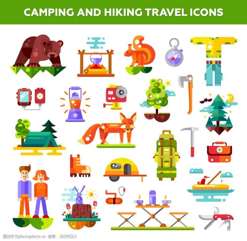 鼠标矢量露营和远足旅行图标