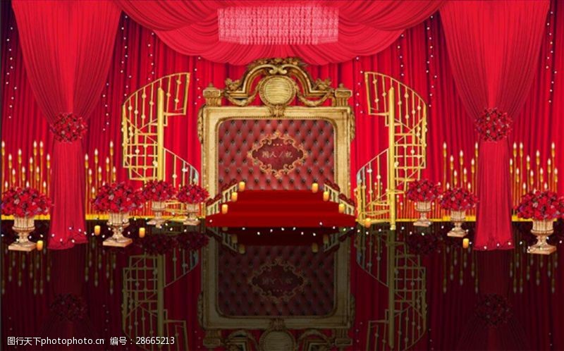 欧式舞台室内设计红金色欧式婚礼迎宾区psd效果图