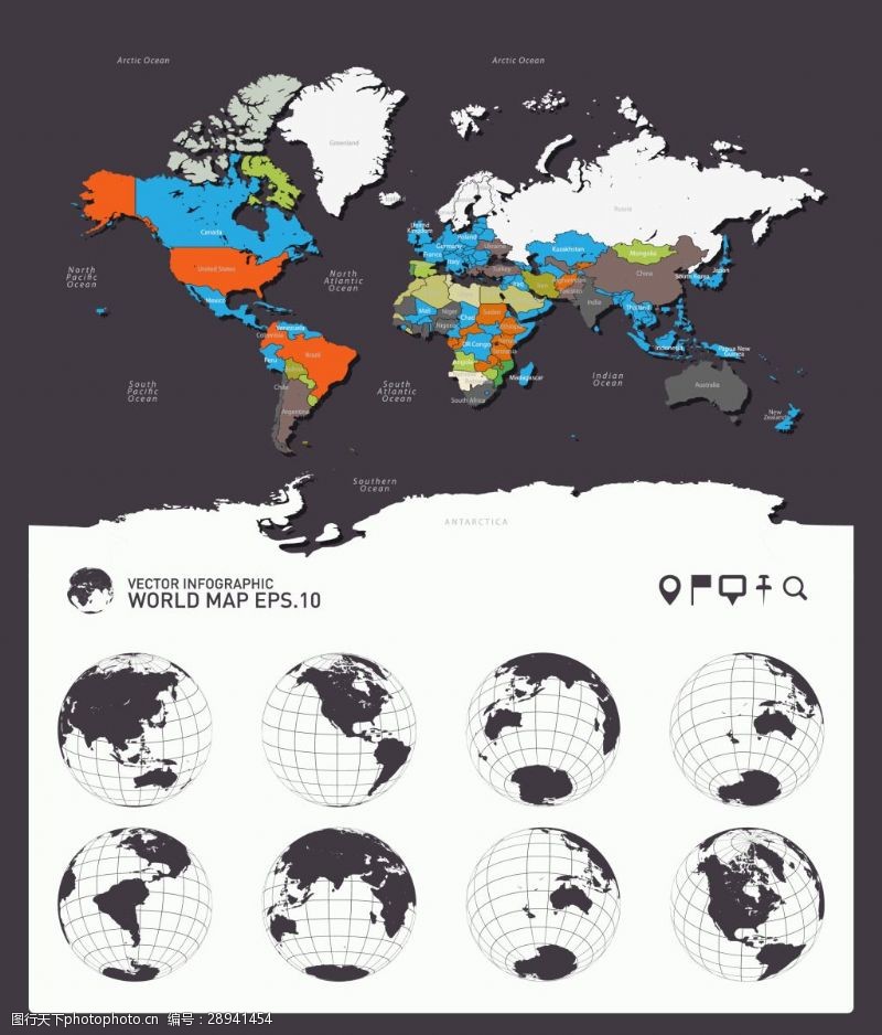 水晶按钮数字图标世界地图
