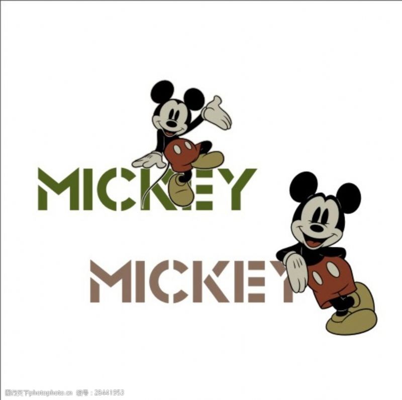 国画老鼠矢量图迪士尼米奇动画T恤图案