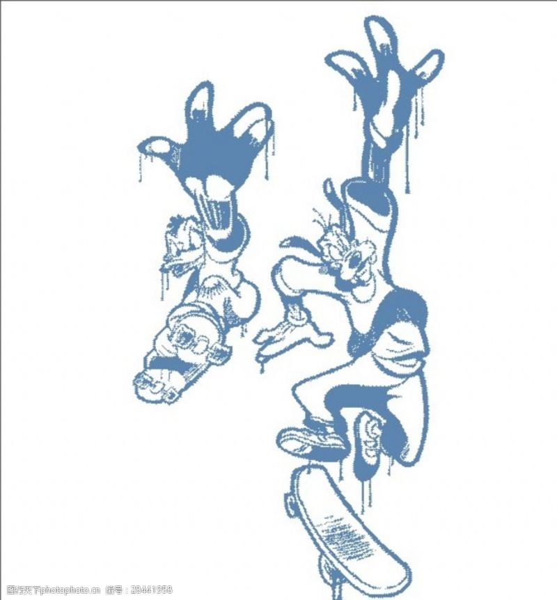 国画老鼠矢量图迪士尼唐纳德滑板图案