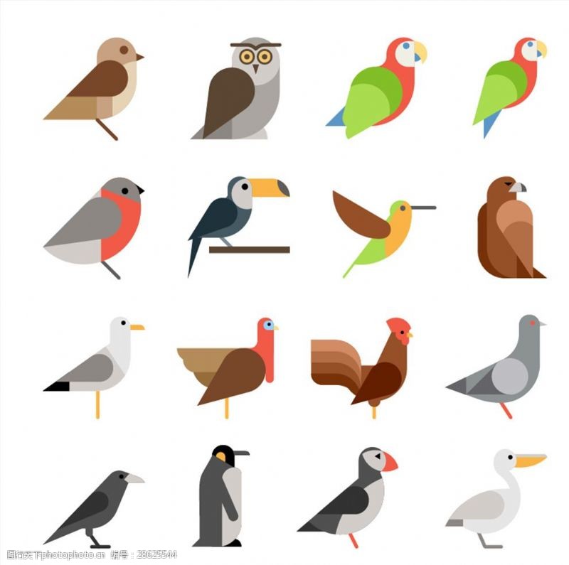 小鸟标志卡通扁平化禽类图标集合矢量素材