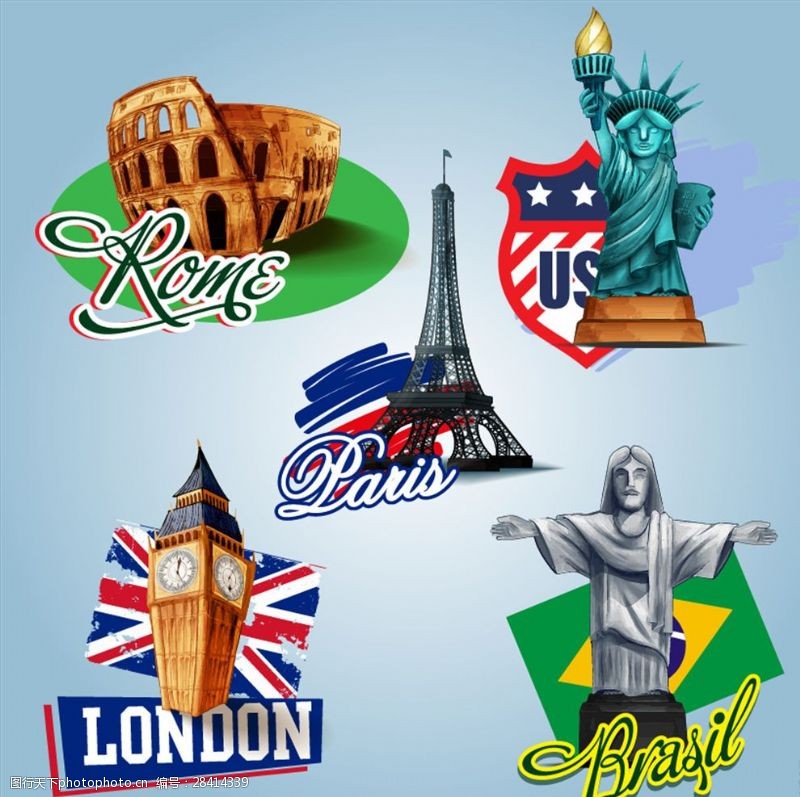 伦敦旅游景点世界著名建筑彩色插画矢量素材