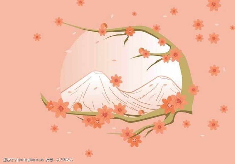 日本富士山樱花矢量背景素材