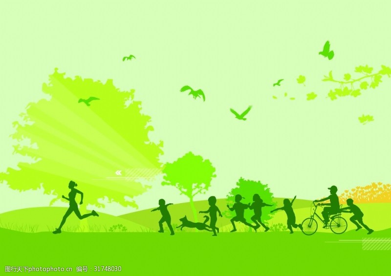 教师节矢量卡通绿色环保健康健身锻炼背景