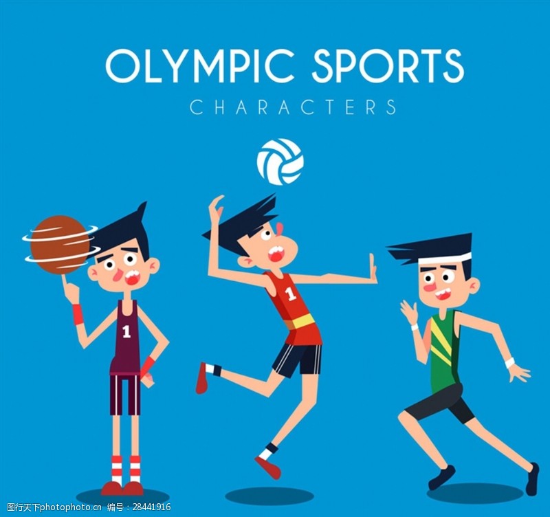 排球赛3款卡通奥运会男运动员矢量素材