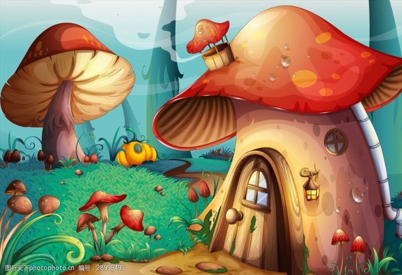 蘑菇小屋可爱卡通动漫蘑菇房子插图
