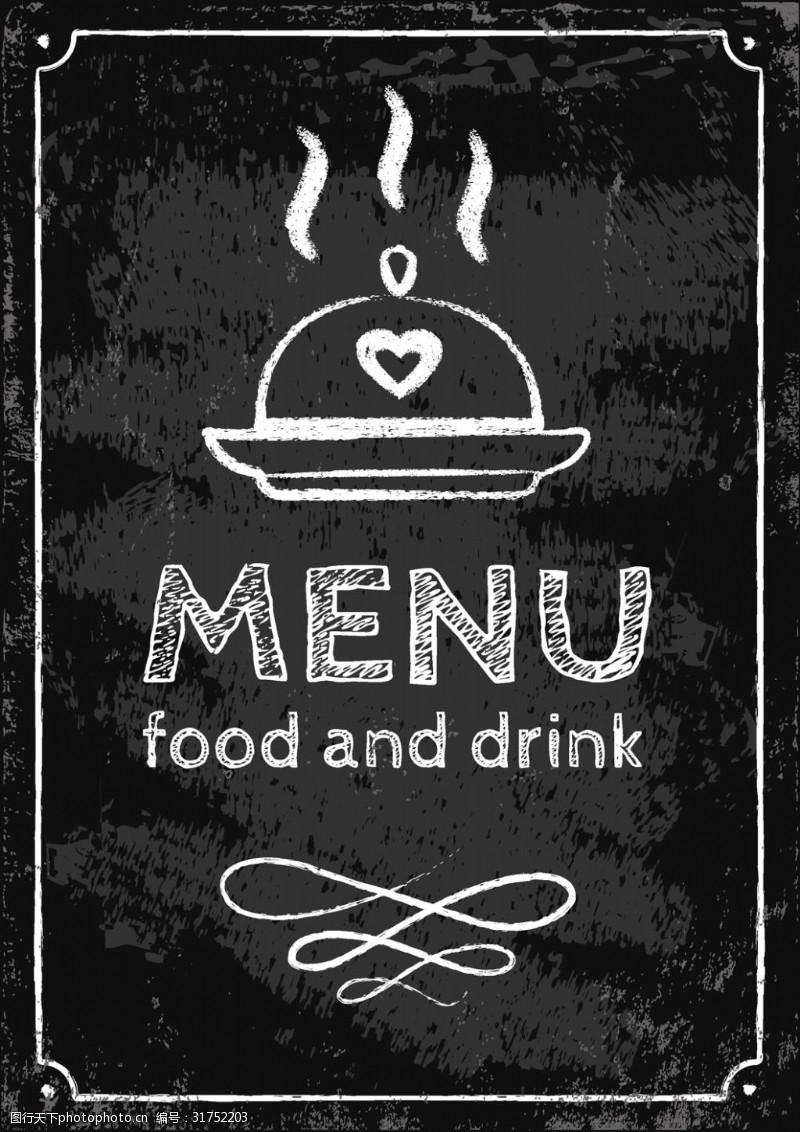 黑色背板西餐厅黑板背景粉笔字画菜单矢量素材