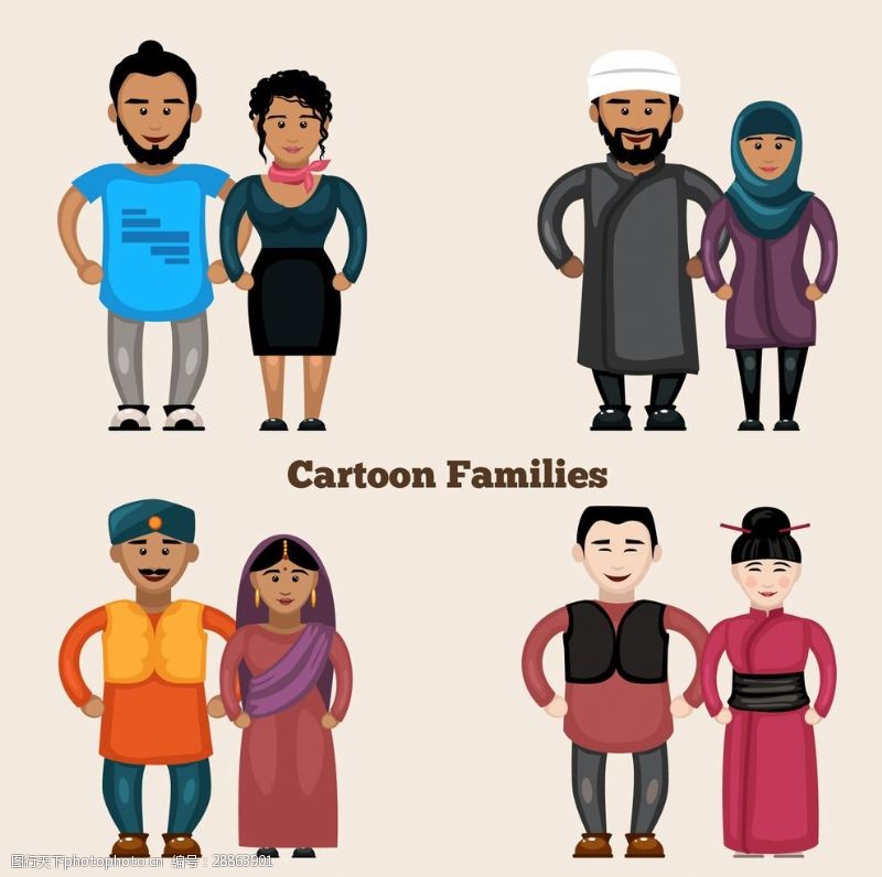 家庭婚姻手绘各国卡通家庭