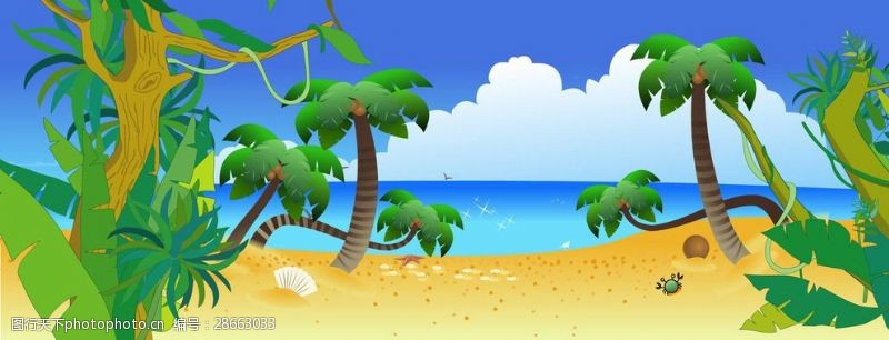 椰子树flash手绘海景矢量素材