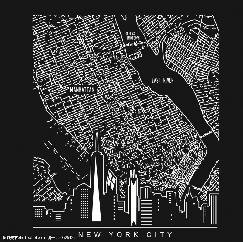 布鲁克纽约曼哈顿高楼地图轨迹矢量图下