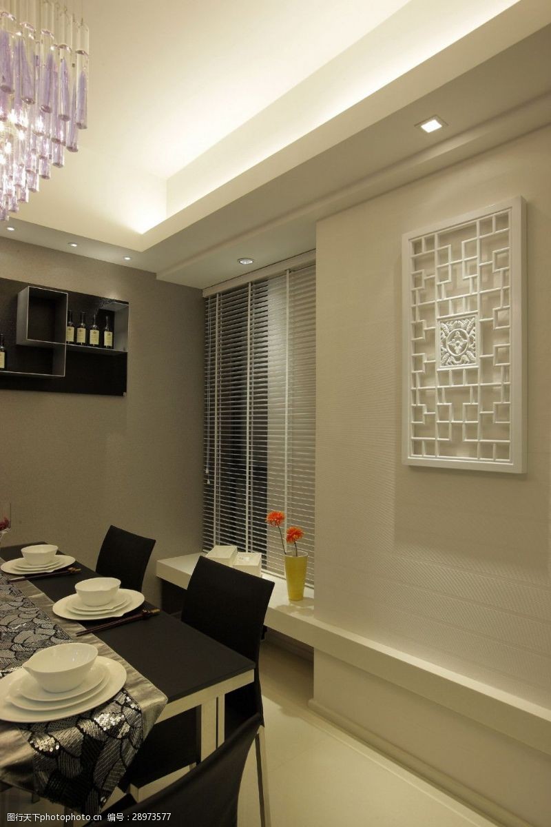 餐厅效果图镂空简约风室内设计餐厅雕花背景墙效果图