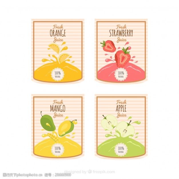 果汁水果标签条纹贴纸与果汁品种包