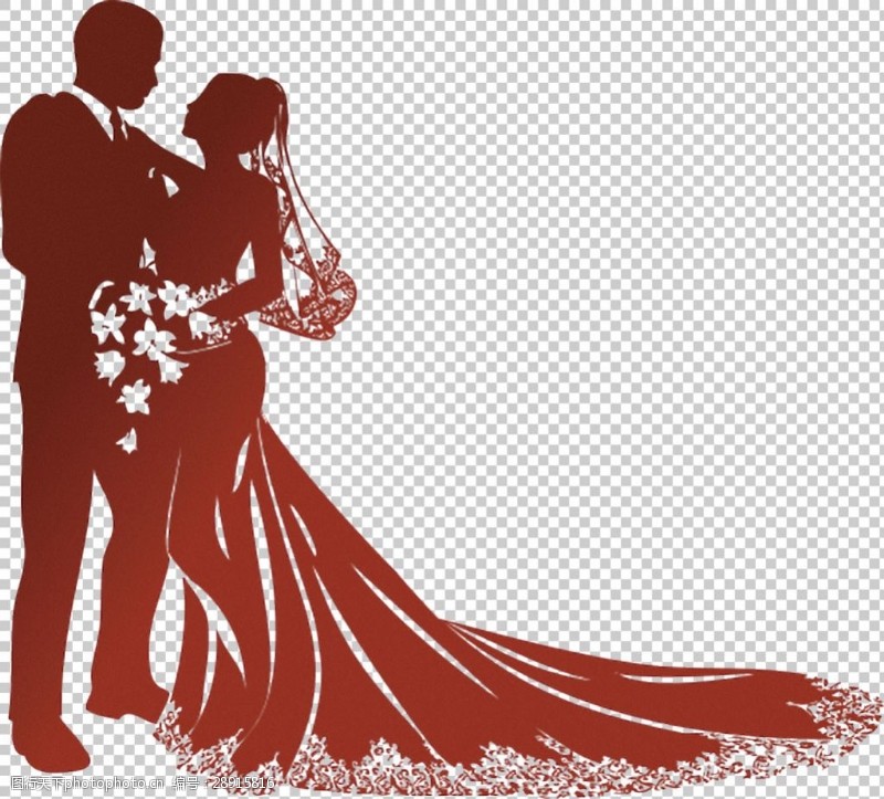西式婚礼元素棕色拥抱的夫妻剪影免抠png透明图层素材