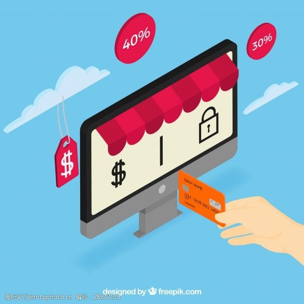 购物用图网上购物背景和复古风格的信用卡
