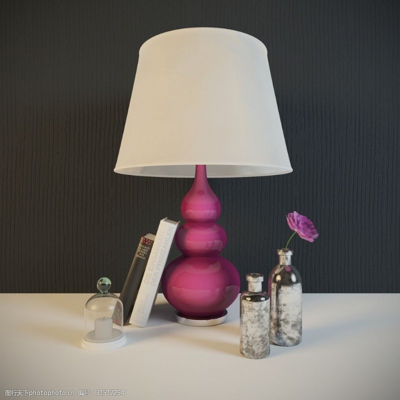 白色葫芦花紫色葫芦形台灯3d模型
