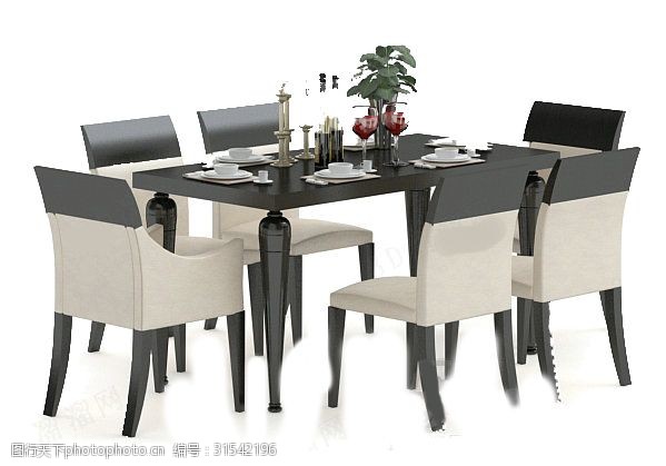 3d模型下载3d餐桌模型组合餐桌现代餐桌