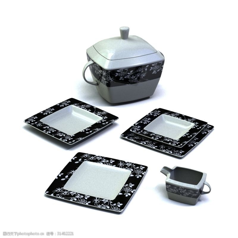 模型模板下载茶具茶杯盘子3d模型