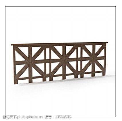 创意米字镂空木质扶手栏杆3d模型