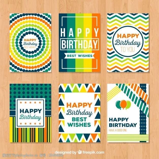 纪念日对于抽象的彩色卡片收集生日快乐