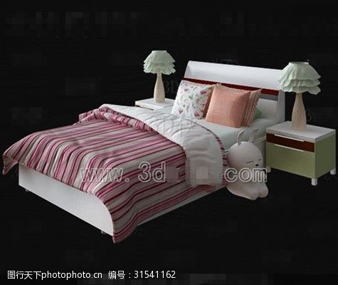 洁具模型粉红和白色床亚麻儿童床