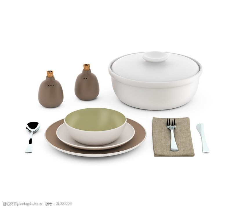 陶瓷碗经典餐具套装模型