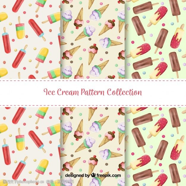 多种图案几种彩色冰淇淋的图案