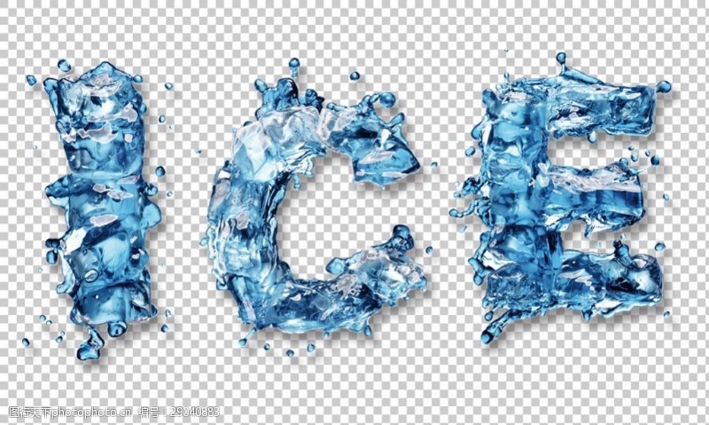 冰雕字蓝色英文字冰块免抠png透明图层素材
